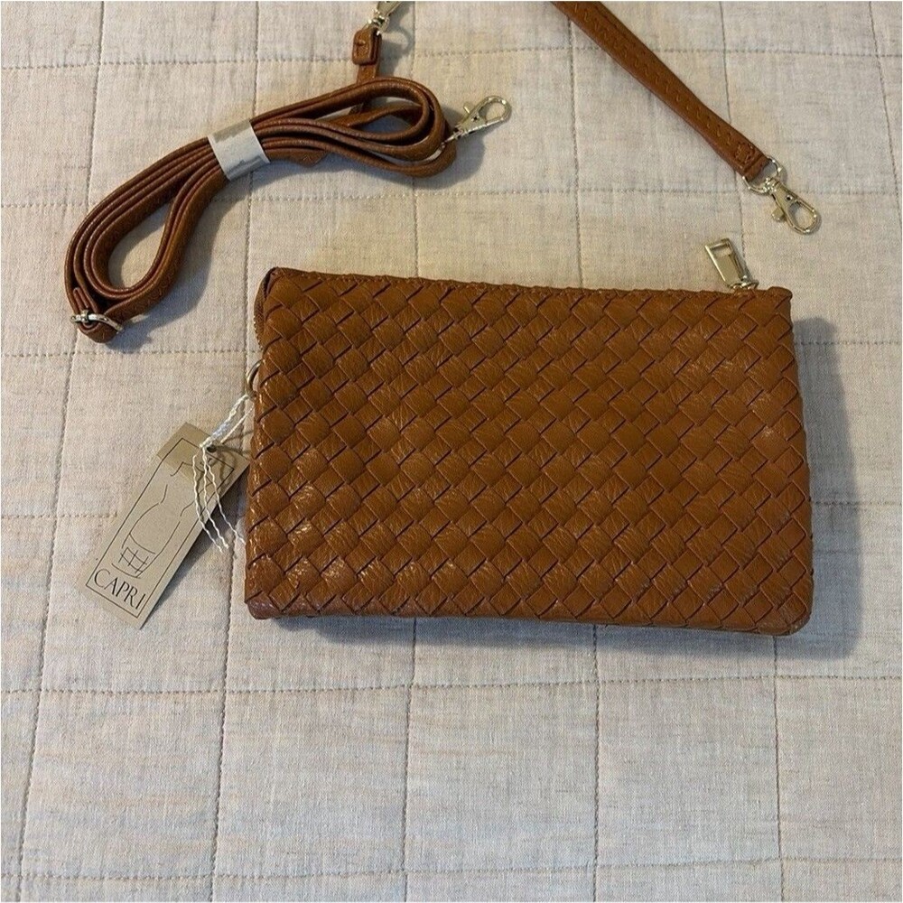 Capri Brown Woven Wristlet Clutch Zip Strap Credit Card Holders